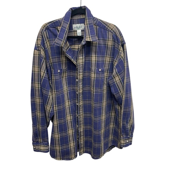 Rivercrest men’s heavy cotton flannel button up blue plaid 2X Tall - Picture 1 of 7